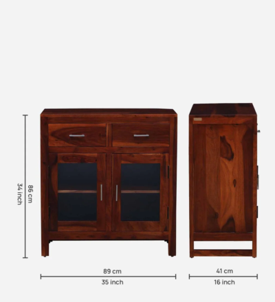 Elegant Crockery Display Cabinet with Sheesham Wood Finish and Adjustable Shelves - Image 3