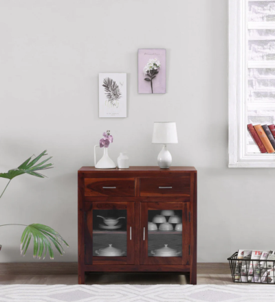 Elegant Crockery Display Cabinet with Sheesham Wood Finish and Adjustable Shelves
