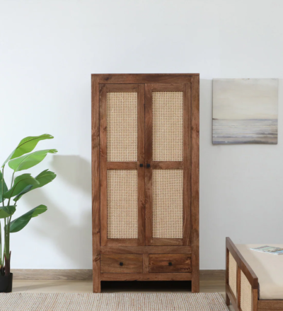 Wooden wardrobe in polished Sheesham for clothes and accessories by Sarve Furniture – solid wood almirah with elegant storage