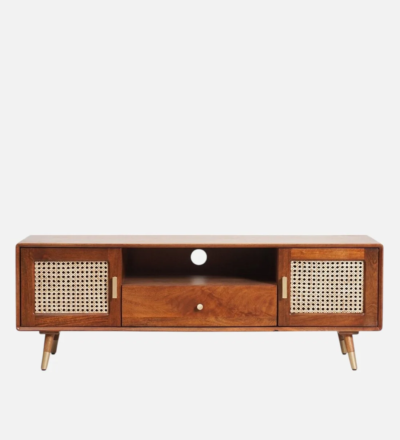 Floor Standing TV Unit in Sheesham with Retro Design and Open Racks - Image 4