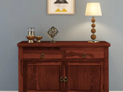 Designer Wooden Sideboard with Open Shelves and Closed Storage Cabinets