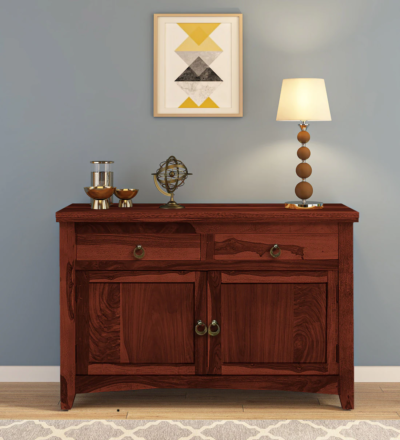 Designer Wooden Sideboard with Open Shelves and Closed Storage Cabinets