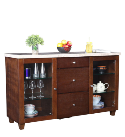 Rustic Wooden Crockery Unit with Carved Details and Ample Storage Space - Image 5