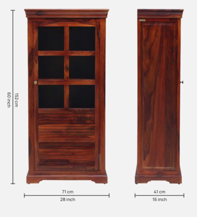 Large Sheesham Crockery Cabinet with Drawers, Shelves, and Glass Doors - Image 3