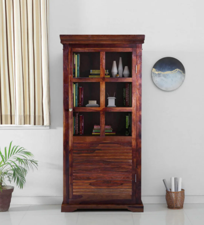 Stylish Crockery Unit Home with Drawer Storage and Polished Wooden Frame Finish