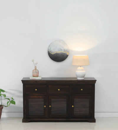 Minimal Design Sideboard with Open Shelf Base and Clean Wooden Lines