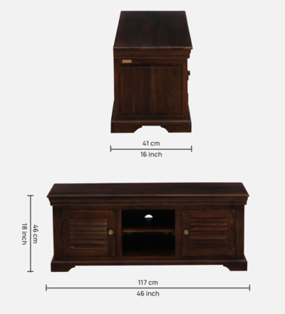 Classic Look TV Unit Sheesham Wood with Drawer and Shelf Combo - Image 3
