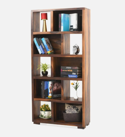 Space-Saving Sheesham Bookshelf with Bottom Cabinet and Open Shelves - Image 4