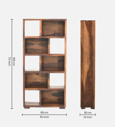 Space-Saving Sheesham Bookshelf with Bottom Cabinet and Open Shelves - Image 3