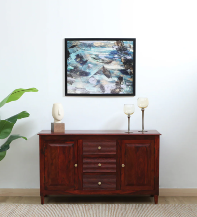 Designer Wooden Sideboard with Polished Surface and Multiple Storage Units