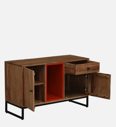 Rustic Teak Sideboard with Carved Panels and Wide Storage Compartments1 Darwer - Image 7