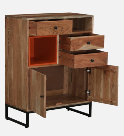 Wooden Sideboard with Doors Display and Storage Drawer Compartments Below - Image 4