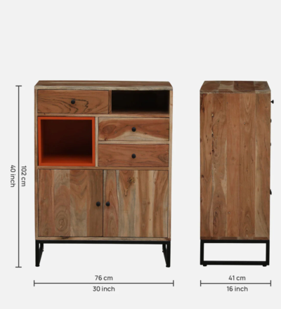 Wooden Sideboard with Doors Display and Storage Drawer Compartments Below - Image 3