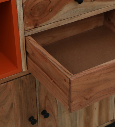 Wooden Sideboard with Doors Display and Storage Drawer Compartments Below - Image 10