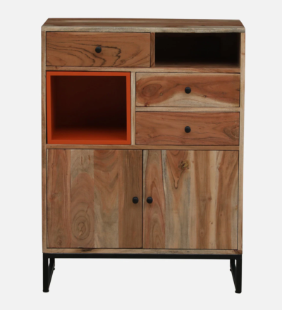 Wooden Sideboard with Doors Display and Storage Drawer Compartments Below - Image 6