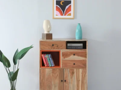 Wooden Sideboard with Doors Display and Storage Drawer Compartments Below