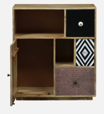 Handcrafted Teak Finish Cabinet with Multi-Level Shelves and Closed Storage - Image 5