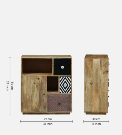 Handcrafted Teak Finish Cabinet with Multi-Level Shelves and Closed Storage - Image 3