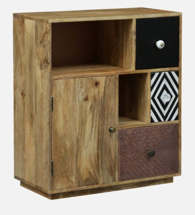 Handcrafted Teak Finish Cabinet with Multi-Level Shelves and Closed Storage - Image 7