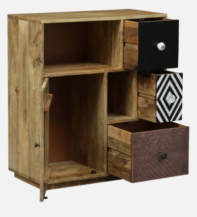 Handcrafted Teak Finish Cabinet with Multi-Level Shelves and Closed Storage - Image 4
