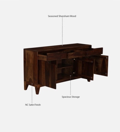 Solid Sheesham Sideboard with Dual Cabinet Doors and Large Storage Drawers - Image 4