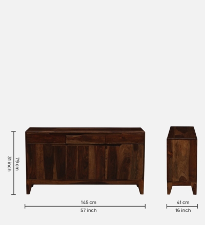 Solid Sheesham Sideboard with Dual Cabinet Doors and Large Storage Drawers - Image 3