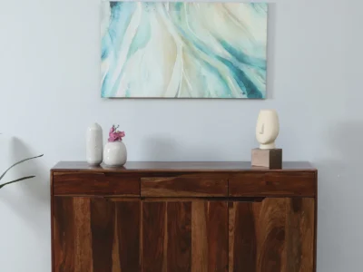 Solid Sheesham Sideboard with Dual Cabinet Doors and Large Storage Drawers