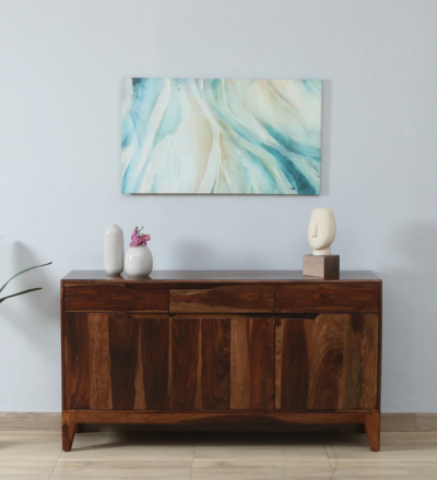 Solid Sheesham Sideboard with Dual Cabinet Doors and Large Storage Drawers