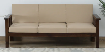 Minimal 3 seater sofa with soft fabric and sleek wooden frame