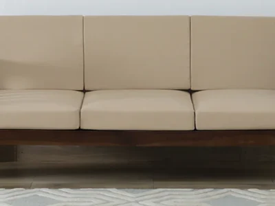 Minimal 3 seater sofa with soft fabric and sleek wooden frame