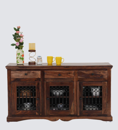 Solid Wooden Sideboard with Open Display and Storage Drawer Compartments - Image 7