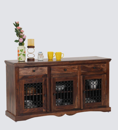 Solid Wooden Sideboard with Open Display and Storage Drawer Compartments - Image 8