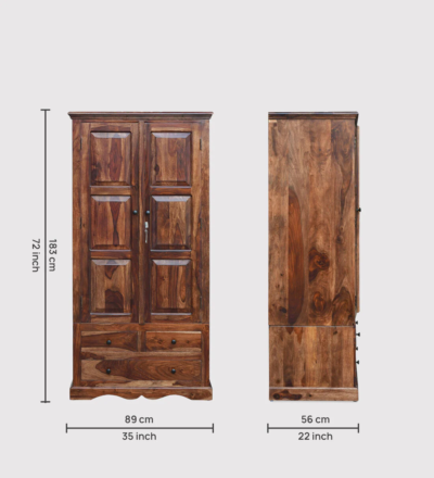 Compact Sheesham Wardrobe 2 Door for Small Rooms By Sarve Furniture - Image 3