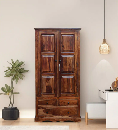 Compact Sheesham wood 2 door wardrobe for small rooms by Sarve Furniture – solid wood space-saving almirah