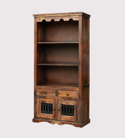 Sheesham Crockery Cabinet with Pull-Out Drawers, Shelves, and Display Section - Image 5