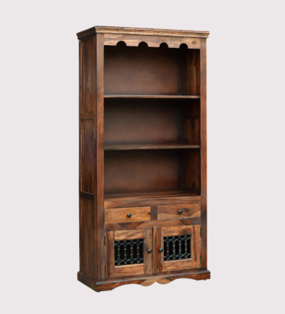 Sheesham Crockery Cabinet with Pull-Out Drawers, Shelves, and Display Section - Image 6