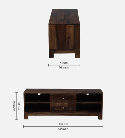 TV Console with Sheesham Wood Finish and Floating Wall-Mounted Design - Image 3