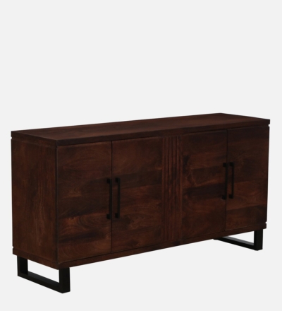 Rustic Sheesham Sideboard with Carved Panels and Open Display Shelves - Image 4