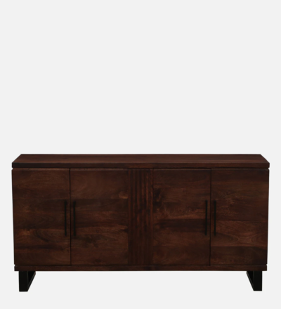 Rustic Sheesham Sideboard with Carved Panels and Open Display Shelves - Image 6