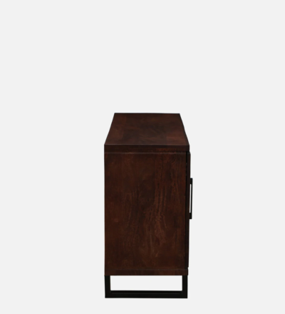 Rustic Sheesham Sideboard with Carved Panels and Open Display Shelves - Image 7