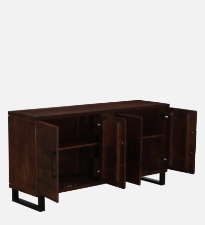 Rustic Sheesham Sideboard with Carved Panels and Open Display Shelves - Image 8