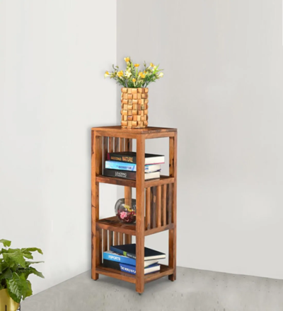 Elegant wooden bookshelf in Sheesham wood with minimalist design and natural finish by Sarve Furniture