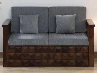 Handcrafted 2 seater Sheesham wood sofa in provincial teak finish by Sarve Furniture