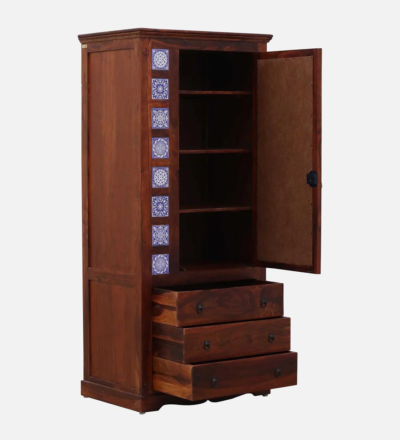 Bedroom Wardrobe with Shelves and Mirror in Sheesham Wood By Sarve Furniture - Image 4