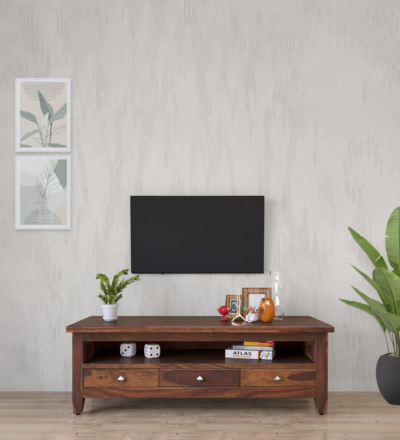 Open shelf Sheesham wood TV table for LED and display by Sarve Furniture