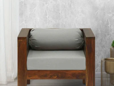 Upholstered one seater sofa with tufted back and side cushions