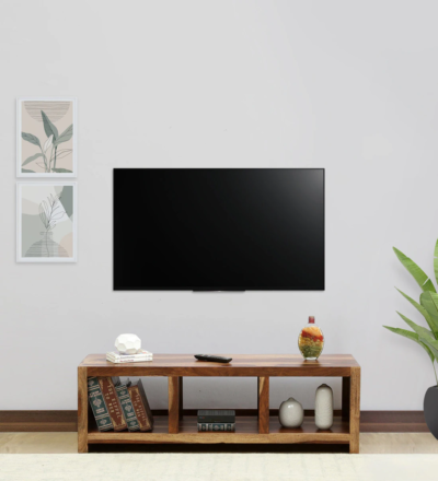 Minimal Sheesham wood TV table for compact media setup by Sarve Furniture