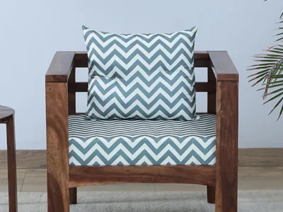 Wooden accent chair sofa with straight backrest and soft cushion