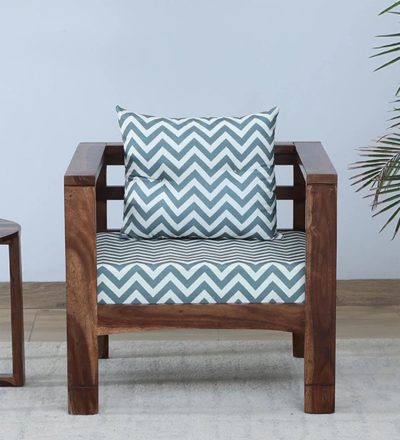 Wooden accent chair sofa with straight backrest and soft cushion