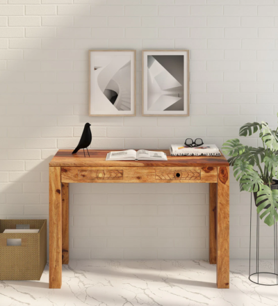 Minimal Wooden Writing Table and Smooth Surface Finish Online Store